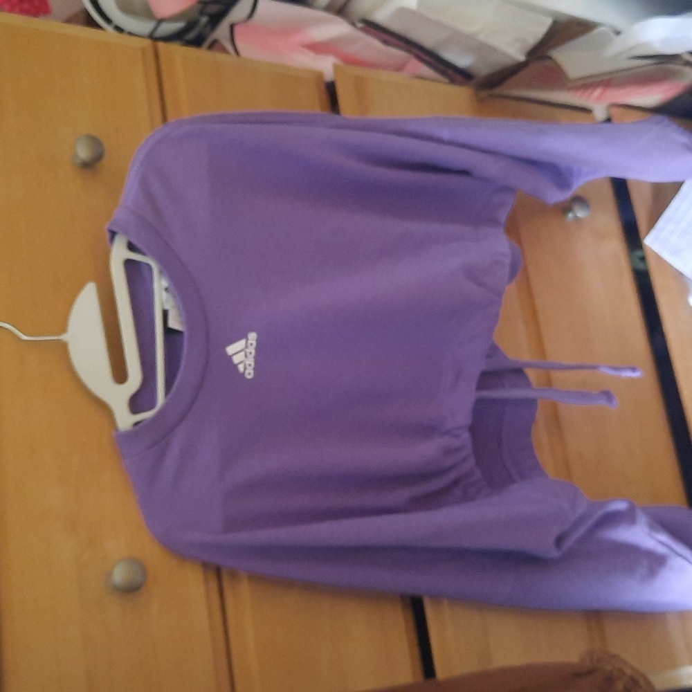 Purple Adidas Crop Sweatshirt  With Drawstring.